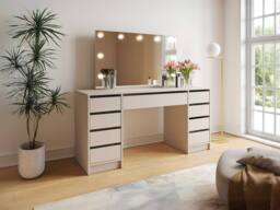 Vente-unique Double Dressing Table With LED Mirror - 9 Drawers - Beige - JENEMI