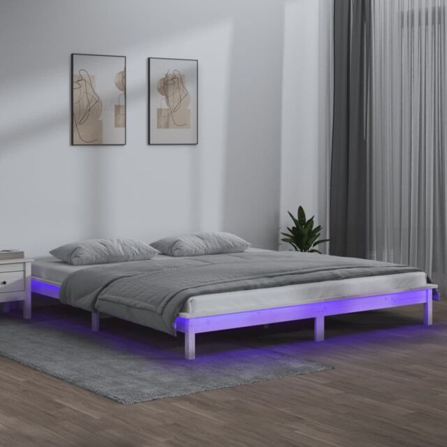 Berkfield Home LED Bed Frame White 140x200 cm Solid Wood - image 1