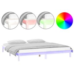 Berkfield Home LED Bed Frame White 140x200 cm Solid Wood - thumbnail 2