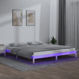 Berkfield Home LED Bed Frame White 140x200 cm Solid Wood - thumbnail 1