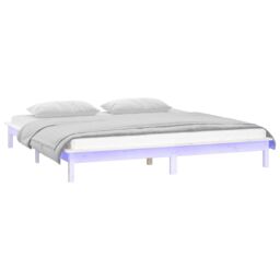 Berkfield Home LED Bed Frame White 140x200 cm Solid Wood - thumbnail 3