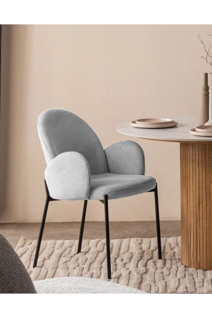 Living and Home 2Pcs Upholstered Dining Chairs with Armrest in Grey - image 1