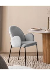 Living and Home 2Pcs Upholstered Dining Chairs with Armrest in Grey - thumbnail 1