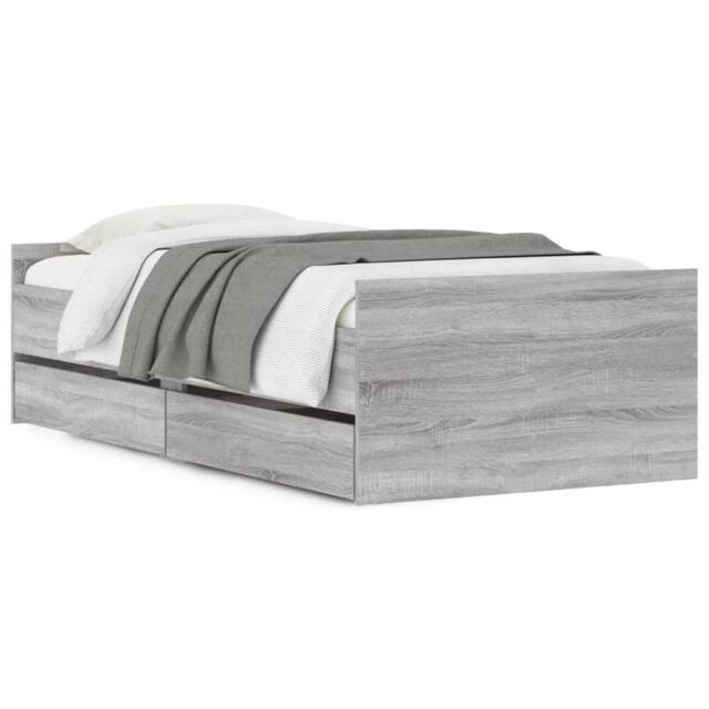 Berkfield Home Bed Frame with Drawers Grey Sonoma 90x190 cm Single - image 1