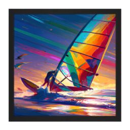 Artery8 Wall Art Print Windsurfer Windsurfing Retro Vibrant Multicoloured Bright Watercolour Water Sport Square Framed Picture 16X16 Inch - thumbnail 1