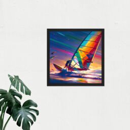 Artery8 Wall Art Print Windsurfer Windsurfing Retro Vibrant Multicoloured Bright Watercolour Water Sport Square Framed Picture 16X16 Inch - thumbnail 2