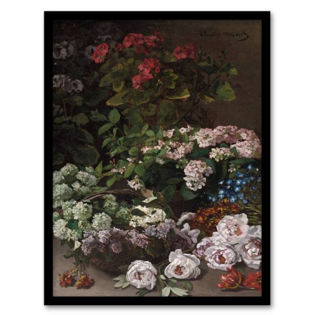 Artery8 Claude Monet Framed Wall Art Print Spring Flowers Floral Still Life - Size: A4 - image 1