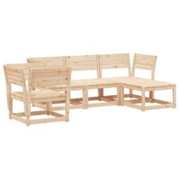 Berkfield Home 5 Piece Garden Lounge Set Solid Wood Pine in Brown - thumbnail 2