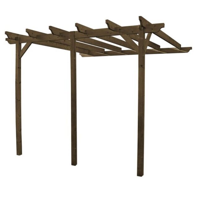 Rutland County Garden Furniture Ltd Wall Mounted Garden Pergola 3 Post, L420 x W420 x H270cm, Rustic Brown - image 1