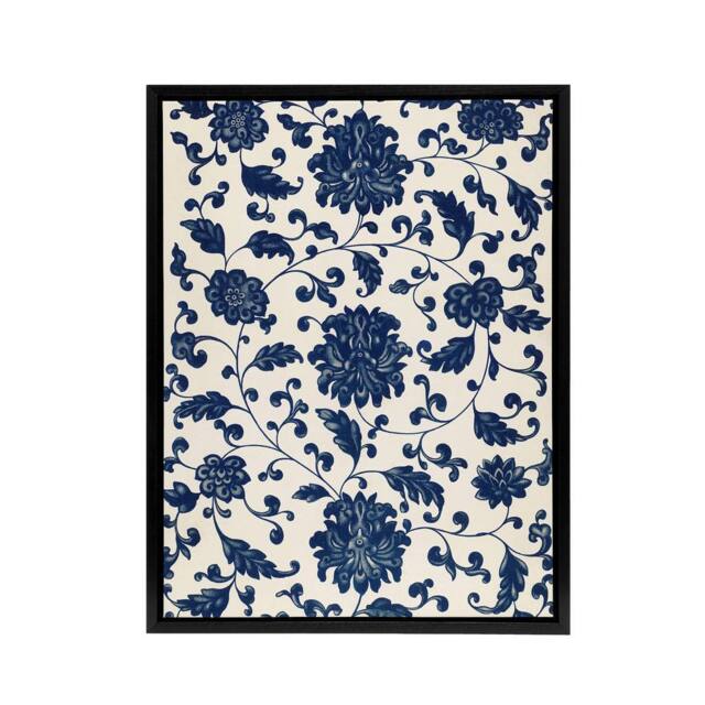 "Artery8 Owen Jones Elegant Blue Flower Textile Motif Framed Canvas Art Print - Size: W12"" x H16""" - image 1