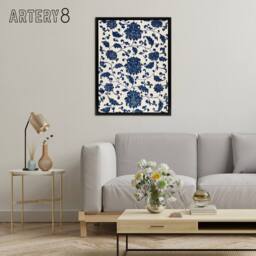 "Artery8 Owen Jones Elegant Blue Flower Textile Motif Framed Canvas Art Print - Size: W12"" x H16""" - thumbnail 3