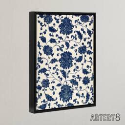 "Artery8 Owen Jones Elegant Blue Flower Textile Motif Framed Canvas Art Print - Size: W12"" x H16""" - thumbnail 2