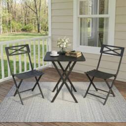 London Boutique 3PCS Folding Bistro Set Patio Furniture Set Dining Table & 2 Chairs in Black - thumbnail 1