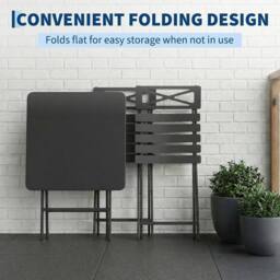 London Boutique 3PCS Folding Bistro Set Patio Furniture Set Dining Table & 2 Chairs in Black - thumbnail 4