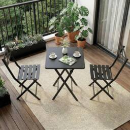 London Boutique 3PCS Folding Bistro Set Patio Furniture Set Dining Table & 2 Chairs in Black - thumbnail 2