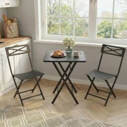 London Boutique 3PCS Folding Bistro Set Patio Furniture Set Dining Table & 2 Chairs in Black - thumbnail 7