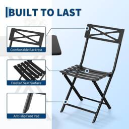 London Boutique 3PCS Folding Bistro Set Patio Furniture Set Dining Table & 2 Chairs in Black - thumbnail 5