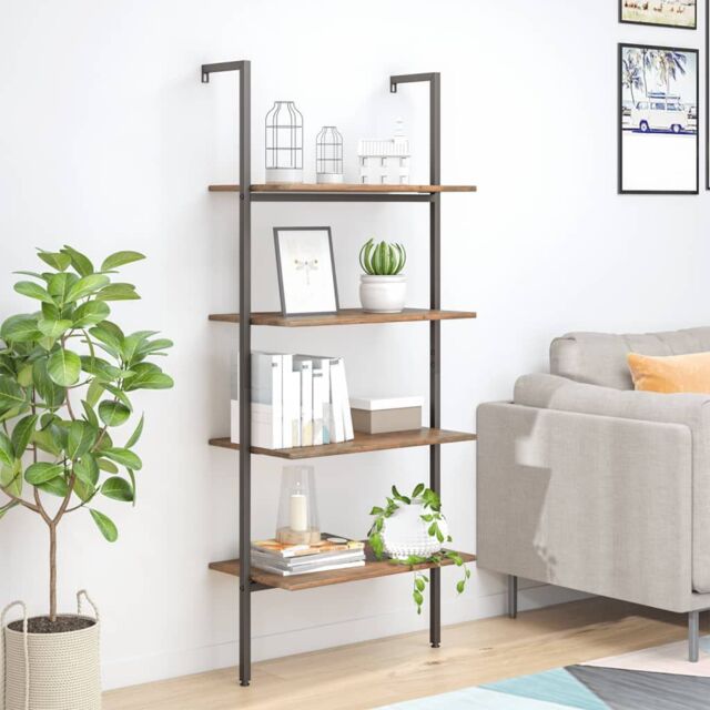 Berkfield Home 4-Tier Leaning Shelf Dark Brown & Black 64x35x152.5 cm - image 1