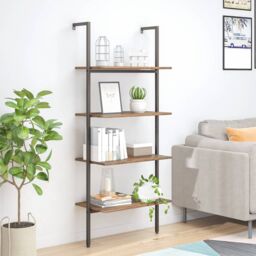 Berkfield Home 4-Tier Leaning Shelf Dark Brown & Black 64x35x152.5 cm - thumbnail 1