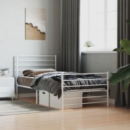 Berkfield Home Metal Bed Frame with Headboard & Footboard White 100x190 cm - thumbnail 3