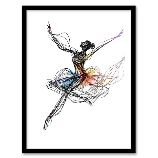 Artery8 Abstract Pen & Ink Line Art Ballerina Dance Framed Art Print in Black - Size: A4 - image 1