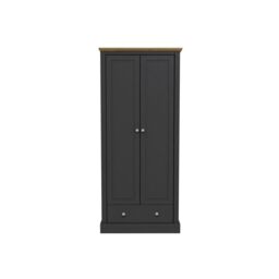 Lemon Pavilion Furniture Devon 2 Door Wardrobe - L56 x W79.7 x H181.5 cm - Charcoal in Black - Size: 1 Pack