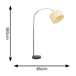 ValueLights Louis Black Arched Curved Floor Lamp with Natural Wicker Drum Lamp Shade & Bulb - thumbnail 4