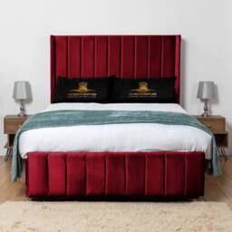 UK Bed Furniture Arizona Wingback Divan Bed with 54Inch Headboard & 2 Drawer Foot End in Maroon - Size: Small Double - thumbnail 2