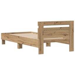Berkfield Home Bed Frame with LED Lights Artisan Oak 75x190 cm Engineered Wood in Brown - thumbnail 8