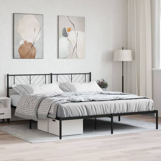 Berkfield Home Metal Bed Frame with Headboard Black 200x200 cm - image 1
