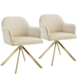 tectake Armchair Lona Set Of 2 - Cream/Gold in Cream - Size: 2 Pack