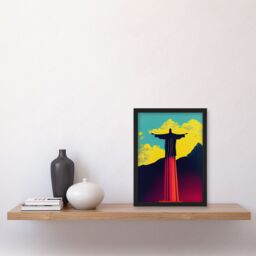 Artery8 Christ the Redeemer Rio Brazil Pop Art Artwork Framed Wall Art Print A4 in Black - thumbnail 2