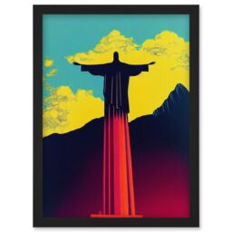 Artery8 Christ the Redeemer Rio Brazil Pop Art Artwork Framed Wall Art Print A4 in Black - thumbnail 1