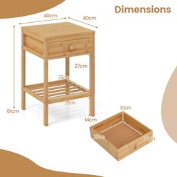 Costway Bamboo Nightstand Bedside Table with Storage Drawer & Open Shelf in Natural - thumbnail 2