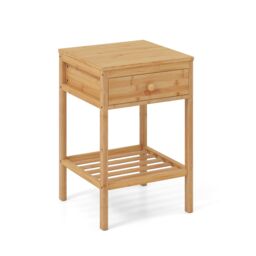 Costway Bamboo Nightstand Bedside Table with Storage Drawer & Open Shelf in Natural - thumbnail 4