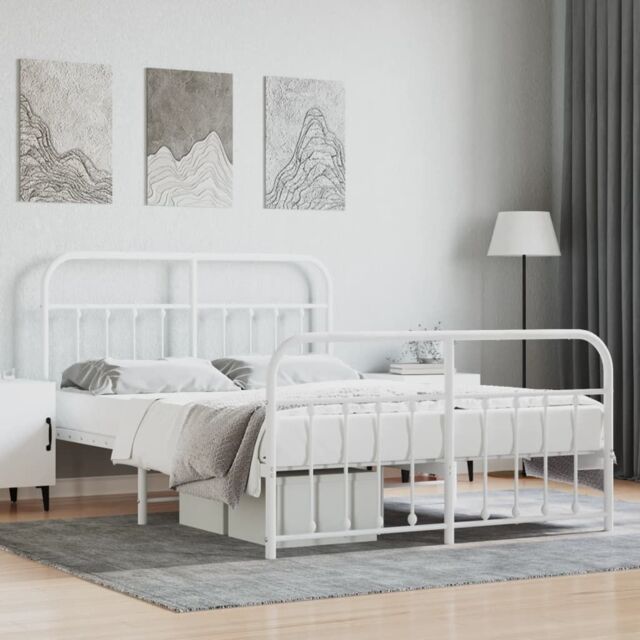 Berkfield Home Metal Bed Frame with Headboard & Footboard White 140x200 cm - image 1