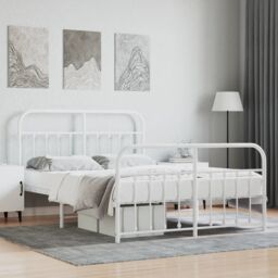 Berkfield Home Metal Bed Frame with Headboard & Footboard White 140x200 cm - thumbnail 1
