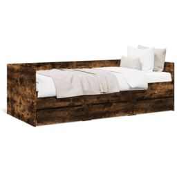 Berkfield Home Daybed with Drawers without Mattress Smoked Oak 75x190 cm Small Single in Brown - thumbnail 2