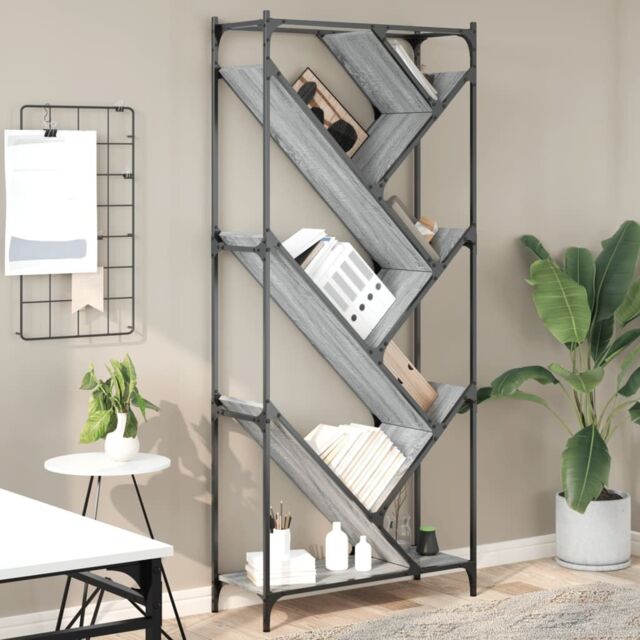 Berkfield Home Bookcase Grey Sonoma 79x30x180 cm Engineered Wood & Metal - Size: 79 x 30 x 180 cm - image 1