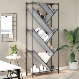 Berkfield Home Bookcase Grey Sonoma 79x30x180 cm Engineered Wood & Metal - Size: 79 x 30 x 180 cm - thumbnail 1