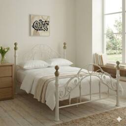 OAT Home Kensington French Style White & Brass Metal Bed Frame - Size: Small Double - thumbnail 1