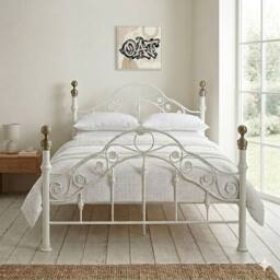 OAT Home Kensington French Style White & Brass Metal Bed Frame - Size: Small Double - thumbnail 2