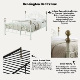 OAT Home Kensington French Style White & Brass Metal Bed Frame - Size: Small Double - thumbnail 7