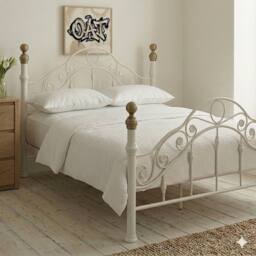 OAT Home Kensington French Style White & Brass Metal Bed Frame - Size: Small Double - thumbnail 5