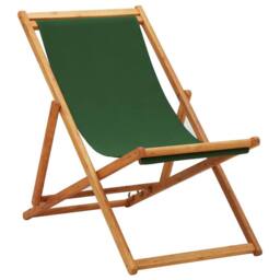 Berkfield Home Folding Beach Chair Eucalyptus Wood & Fabric Green - thumbnail 1