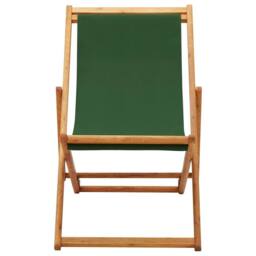 Berkfield Home Folding Beach Chair Eucalyptus Wood & Fabric Green - thumbnail 2