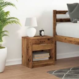 Berkfield Home Bedside Cabinet with Drawer Old Wood 39x28x41 cm in Grey - Size: 39 x 28 x 41 cm - thumbnail 3