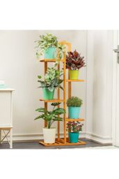 Living and Home Rustic Wooden 5-Tier Potted Plant Stand Display Shelf Rack Holder 103cm H in Brown - thumbnail 2