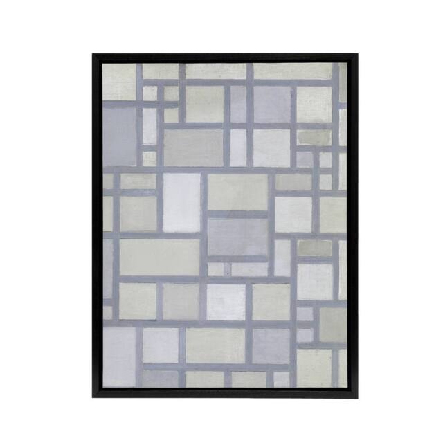 "Artery8 Abstract Composition with Gray lines Mondrian Framed Canvas Wall Art in Grey - Size: W18"" x H24""" - image 1