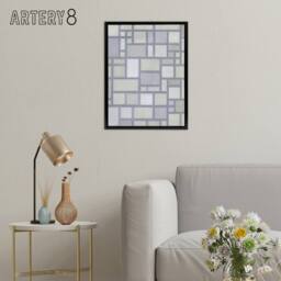 "Artery8 Abstract Composition with Gray lines Mondrian Framed Canvas Wall Art in Grey - Size: W18"" x H24""" - thumbnail 3
